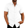 Cotton Linen Hot Sale Men&#39;s Short-Sleeved Shirts Summer Solid Color Turn-down collar Casual Beach Style Plus Size - Emporioiberio